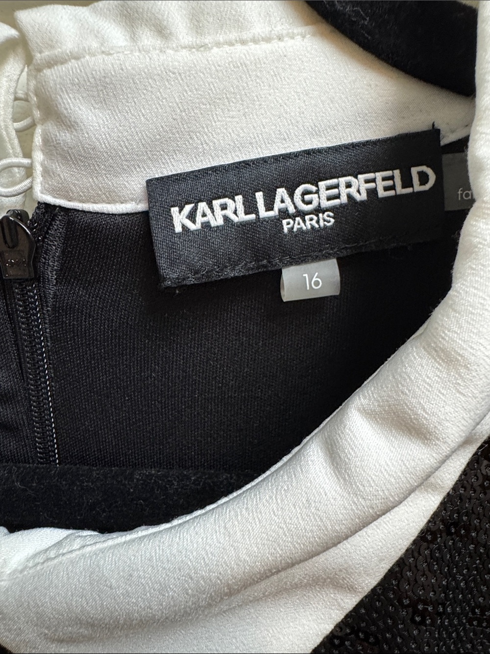 Karl Lagerfeld Black Sequin Mini Dress with White Collar - Picture 3 of 7